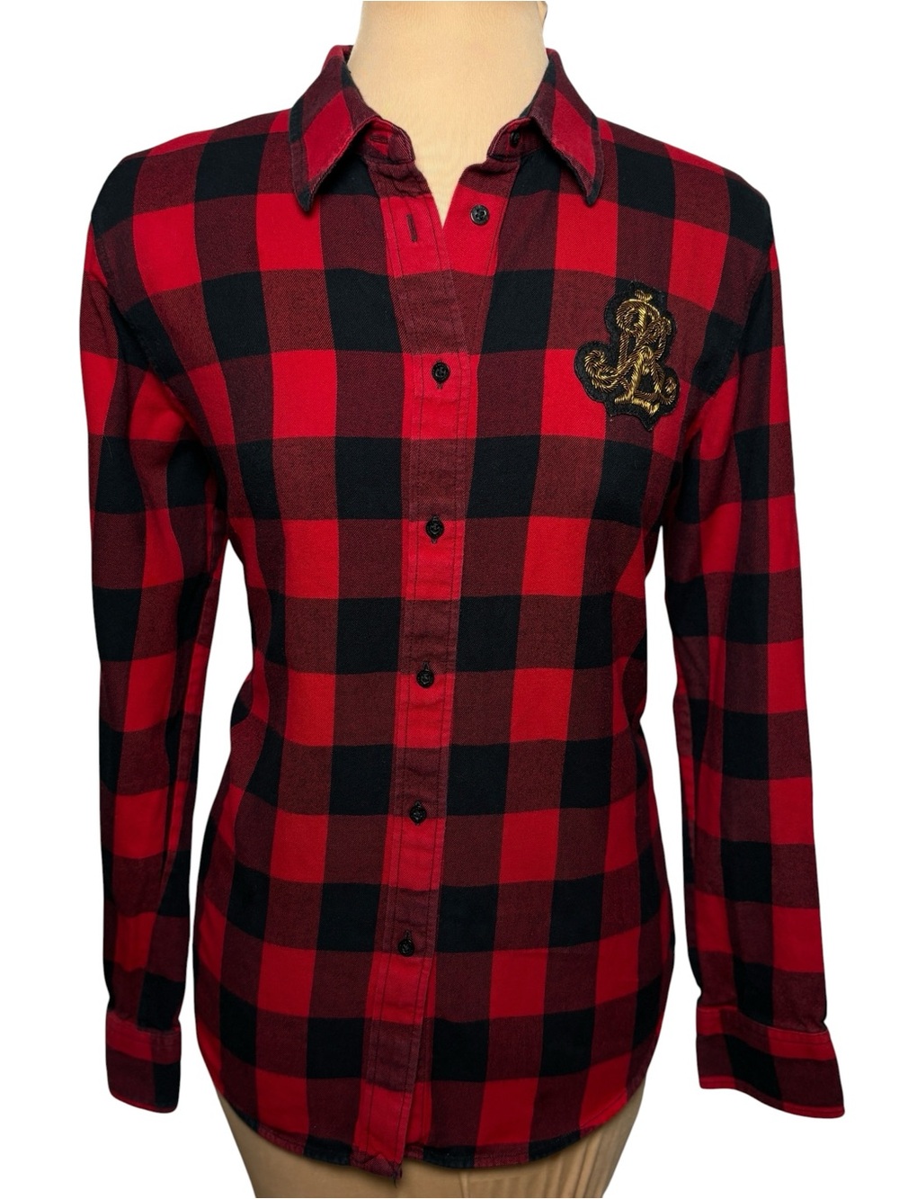 Lauren Ralph Lauren Buffalo Plaid Embroidered Crest Shirt Women's Medium